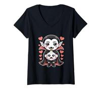 Donna Chibi Vampiro Goth Kawaii Halloween Maglietta con Collo a V