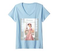 Donna Chic Parigi Lady Torre Eiffel Parigi Francia Vintage Donne Maglietta con Collo a V