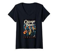 Donna Chicago Blues Maglietta con Collo a V