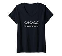 Donna Chicago City Coordinate GPS Chicagoan Windy City Arte locale Maglietta con Collo a V