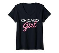 Donna Chicago Girl Illinois Donne Ragazza Divertente Casa Chi Town City Maglietta con Collo a V