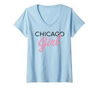 Donna Chicago Girl Illinois Donne Ragazza Divertente Casa Chi Town City Maglietta con Collo a V