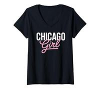 Donna Chicago Girl Illinois Donne Ragazza Divertente Casa Chi Town City Maglietta con Collo a V