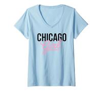 Donna Chicago Girl Illinois Donne Ragazza Divertente Casa Chi Town City Maglietta con Collo a V
