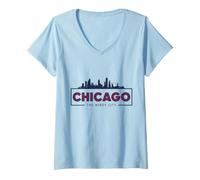 Donna Chicago, Il, ventoso, Città, Orizzonte, Città, Cape Maglietta con Collo a V