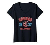 Donna Chicago Illinois 1837 Stile collegiale vintage Maglietta con Collo a V