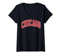 Donna Chicago Illinois Il Vintage Sports Design Red Design Graphic Maglietta con Collo a V