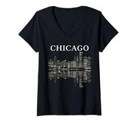 Donna Chicago Illinois Skyline City Reflection Urban Maglietta con Collo a V