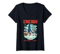 Donna Chicago, Orizzonte, Il, ventoso, Città, Lago, Michigan, Vela, Retro Maglietta con Collo a V
