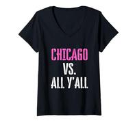 Donna Chicago vs. Slang Vintage di Chicago all Y'All Y'All Maglietta con Collo a V
