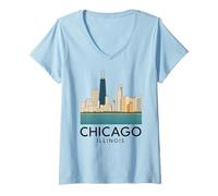 Donna Chicago Windy City Downtown Loop Lato Sud Nord 312 Fiume Maglietta con Collo a V