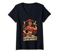 Donna Chicana Hustle Latina Muscolare Luchadora Maglietta con Collo a V