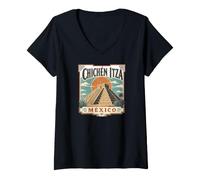 Donna Chichén Itzá México El Castillo Tempio di Kukulcán Maglietta con Collo a V