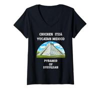 Donna Chichen Itzá Yucatan Messico - Il Castello - El Castillo Maglietta con Collo a V