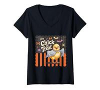Donna Chick O Treat Ghost Costume Cute Halloween Chicken Maglietta con Collo a V
