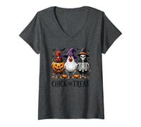 Donna Chick or Treat Divertente Halloween Pollo Famiglia Match Costume Maglietta con Collo a V