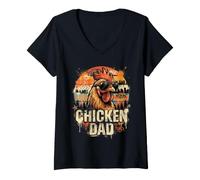 Donna Chicken Dad Fathers Day Maglietta con Collo a V