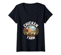 Donna Chicken Farm Vita Pollaio Uova Fresche Maglietta con Collo a V