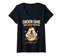 Donna Chicken Game Don't Look at The Chicken Funny Chicken Maglietta con Collo a V