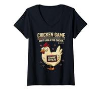Donna Chicken Game Don't Look At The Chicken Funny Gamer Pixel Art Maglietta con Collo a V