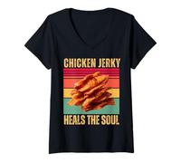 Donna Chicken Jerky guarisce l'anima retrò pollame Snack Amante Maglietta con Collo a V