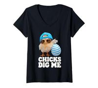 Donna Chicks Dig Me Pulcino Divertente Umorismo Maglietta con Collo a V
