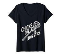 Donna Chicks Dig The Long Stick Lacrosse Jokes Player - Maglietta con Collo a V
