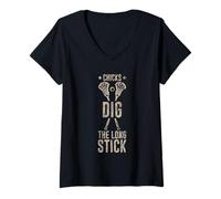Donna Chicks Dig The Long Stick Lacrosse scherza giocatore Maglietta con Collo a V