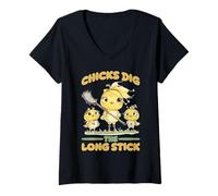 Donna Chicks Dig The Long Stick Lacrosse Scherza Giocatore - Maglietta con Collo a V