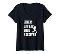Donna Chicks Dig The Wide Receiver - Giocatore Divertente Graphic Saying Maglietta con Collo a V