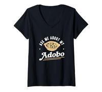 Donna Chiedimi del mio Adobo Divertente Adobo Dish Lovers Filipino Pride Maglietta con Collo a V