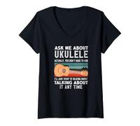 Donna Chiedimi di Ukulele It Any Time Retro Vintage Maglietta con Collo a V