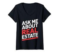 Donna Chiedimi informazioni su Real Estate Bold Slogan agente immobiliare Venditore Maglietta con Collo a V