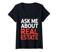 Donna Chiedimi Informazioni su Real Estate Cool Agent Affitto Agente Agente Agente Immobiliare Maglietta con Collo a V