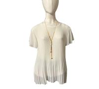 Donna Chiffon a Pieghe Foderato con Collana Estate Tunica Manica Corta Maglia