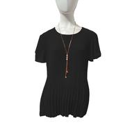 Donna Chiffon a Pieghe Foderato con Collana Estate Tunica Manica Corta Maglia