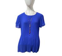 Donna Chiffon a Pieghe Foderato con Collana Estate Tunica Manica Corta Maglia