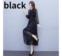 Donna Chiffon Abito Lungo Tulle Swing Floreale Cravatta con Lacci Tunica Elegant