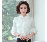 Donna Chiffon Ruffles Camicia Camicetta Top collo a Lupetto Slim Professionale