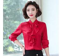 Donna Chiffon Ruffles Camicia Camicetta Top collo a Lupetto Slim Professionale
