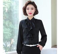 Donna Chiffon Ruffles Camicia Camicetta Top collo a Lupetto Slim Professionale