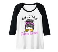 Donna Chignon per Capelli disordinato da Ragazza in Viaggio Tulum Beach Messico Maglia con Maniche Raglan