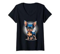 Donna Chihuahua Cane Cucciolo Animale Carino Animale Razza Cane Amante Proprietario Maglietta con Collo a V