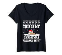 Donna Chihuahua Dog This Is My Christmas Pajama Ugly Sweater Xmas Maglietta con Collo a V