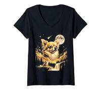 Donna Chihuahua Howling to The Moon Funny Dog Meme Maglietta con Collo a V