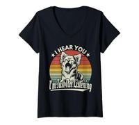 Donna Chihuahua I Hear You I´m Just Not Listening Sbadiglio Cane Retro Maglietta con Collo a V