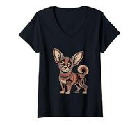 Donna Chihuahua indiano arte tribale nativi americani Maglietta con Collo a V