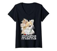 Donna Chihuahua Mama Chiwawa Mamma Capelli Lunghi Chi Chi Cane Ragazza Maglietta con Collo a V