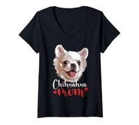 Donna Chihuahua Mamma Capelli Lunghi Chiwawa Madre Chihuahua Mamma Maglietta con Collo a V