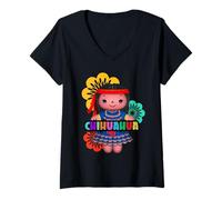 Donna Chihuahua Mexico Muñeca Lelé, Handmade Mexicans Rag Doll Maglietta con Collo a V